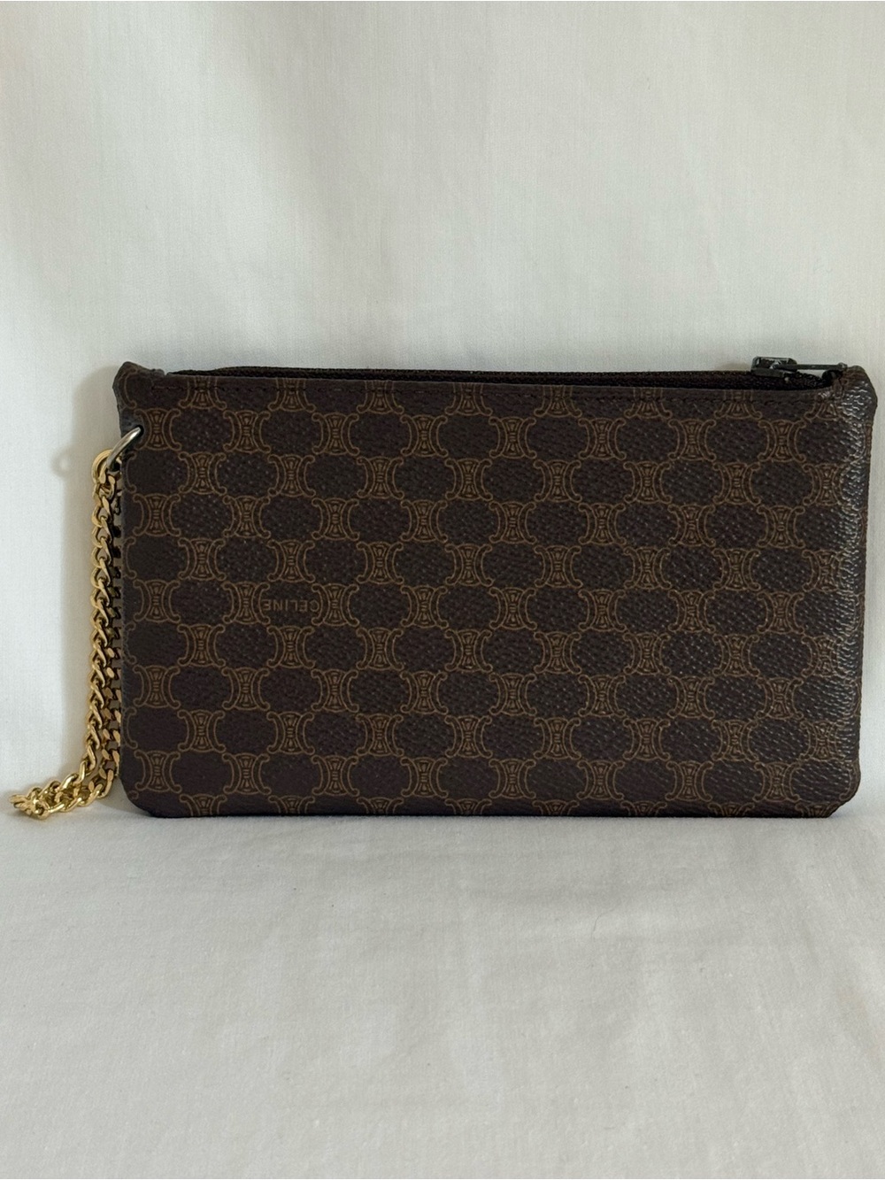 Celine Triomphe Canvas Coin Pouch Brown Logo Zip Clutch - Picture 2 of 8